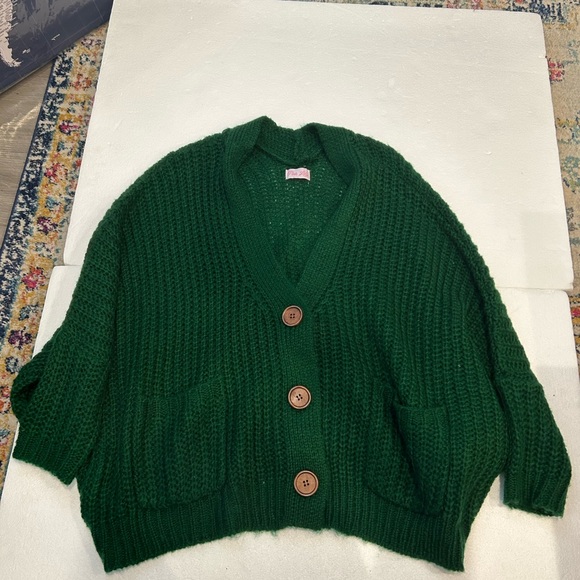 Pink Lily sundown awaits green fuzzy oversized cardigan buttons - Picture 11 of 11